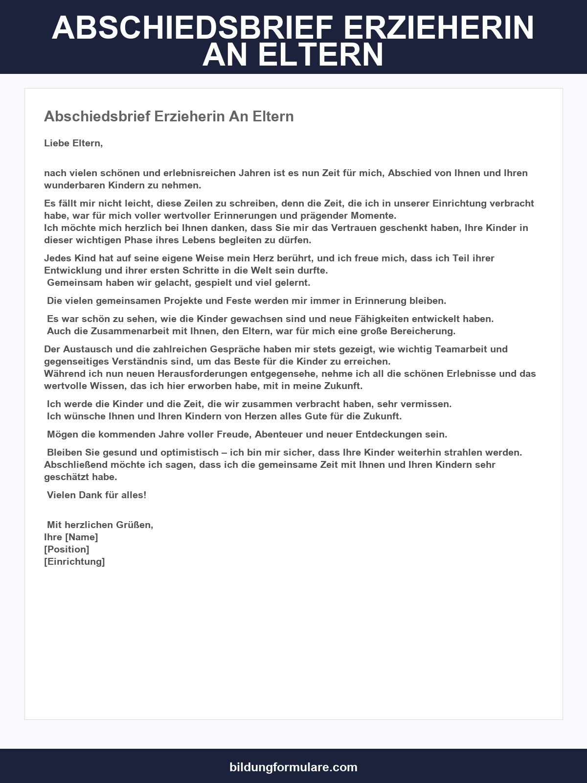Abschiedsbrief Erzieherin An Eltern