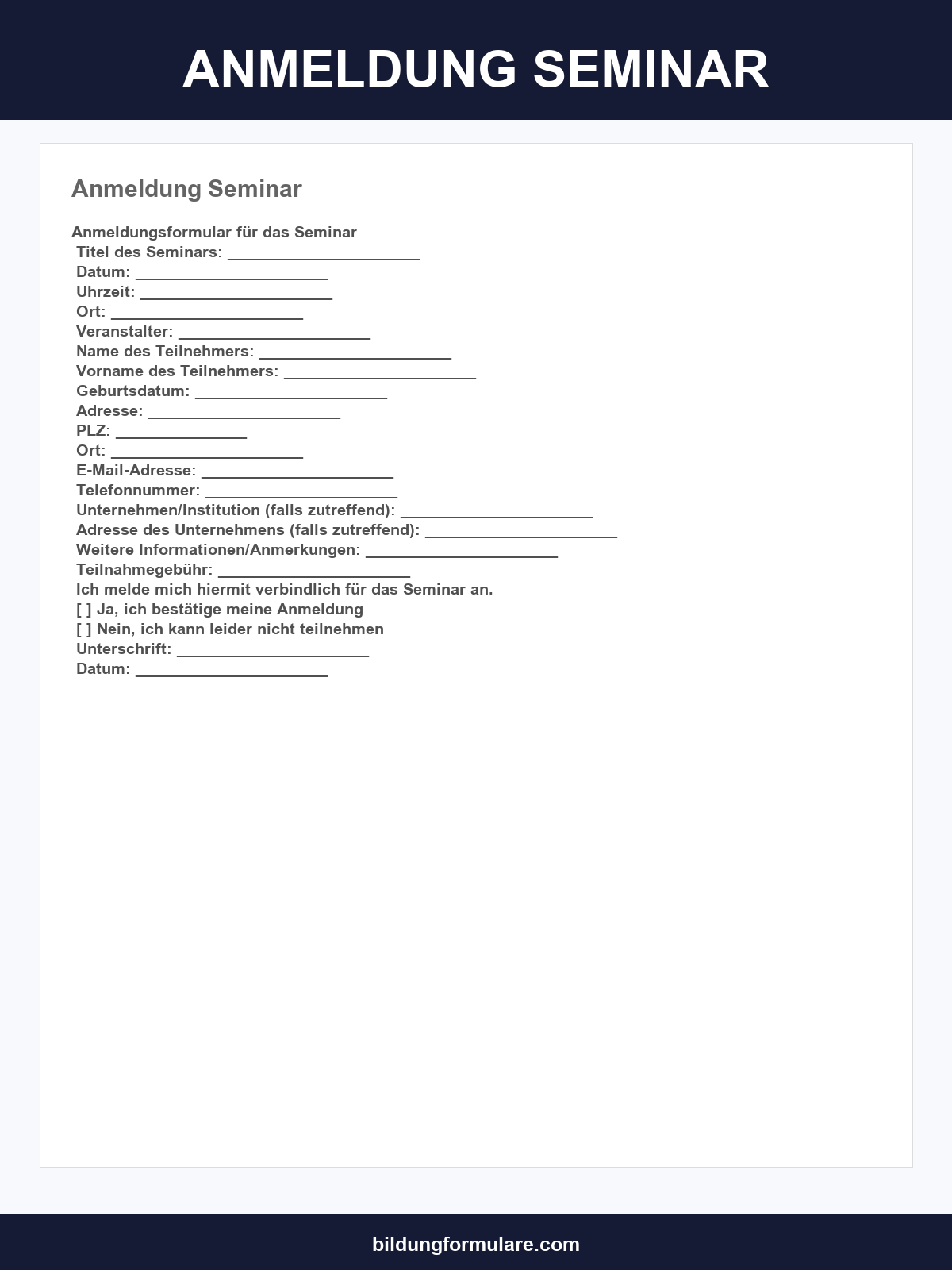 Anmeldung Seminar E-Mail Vorlage