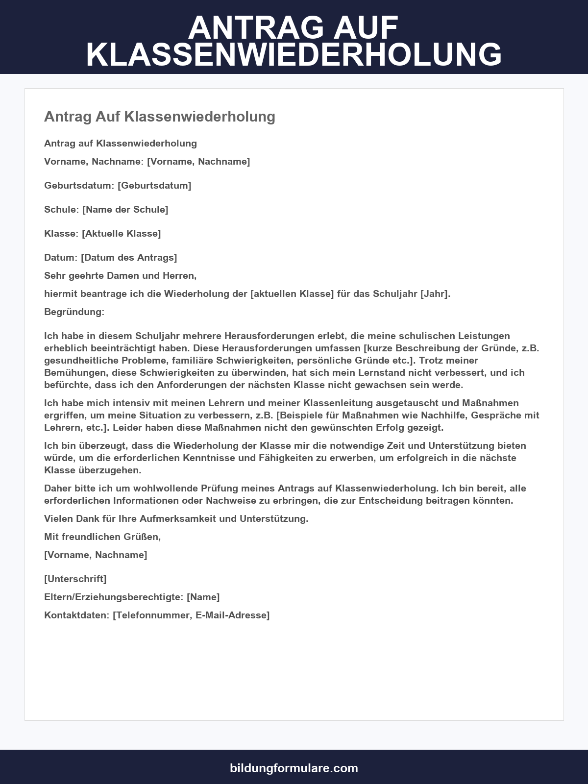 Antrag Auf Klassenwiederholung