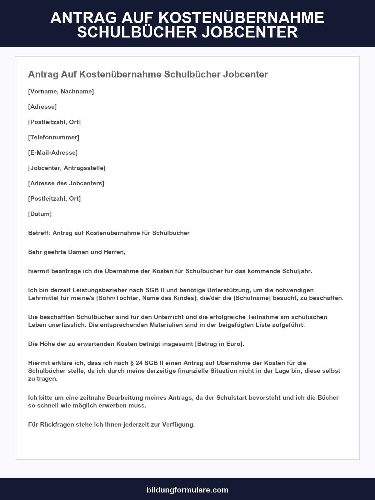 Antrag Auf Kostenübernahme Schulbücher Jobcenter Muster