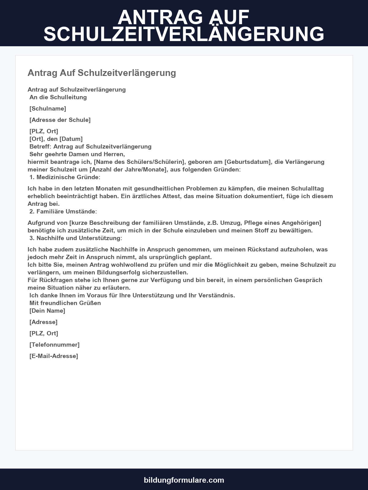 Antrag Auf Schulzeitverlängerung Muster
