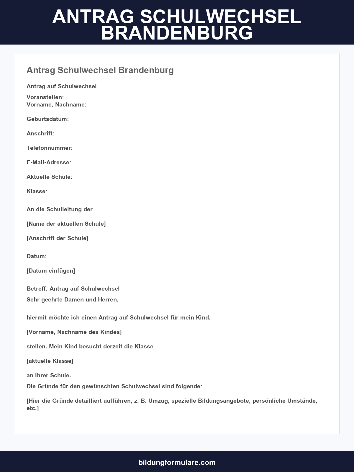 Antrag Schulwechsel Brandenburg
