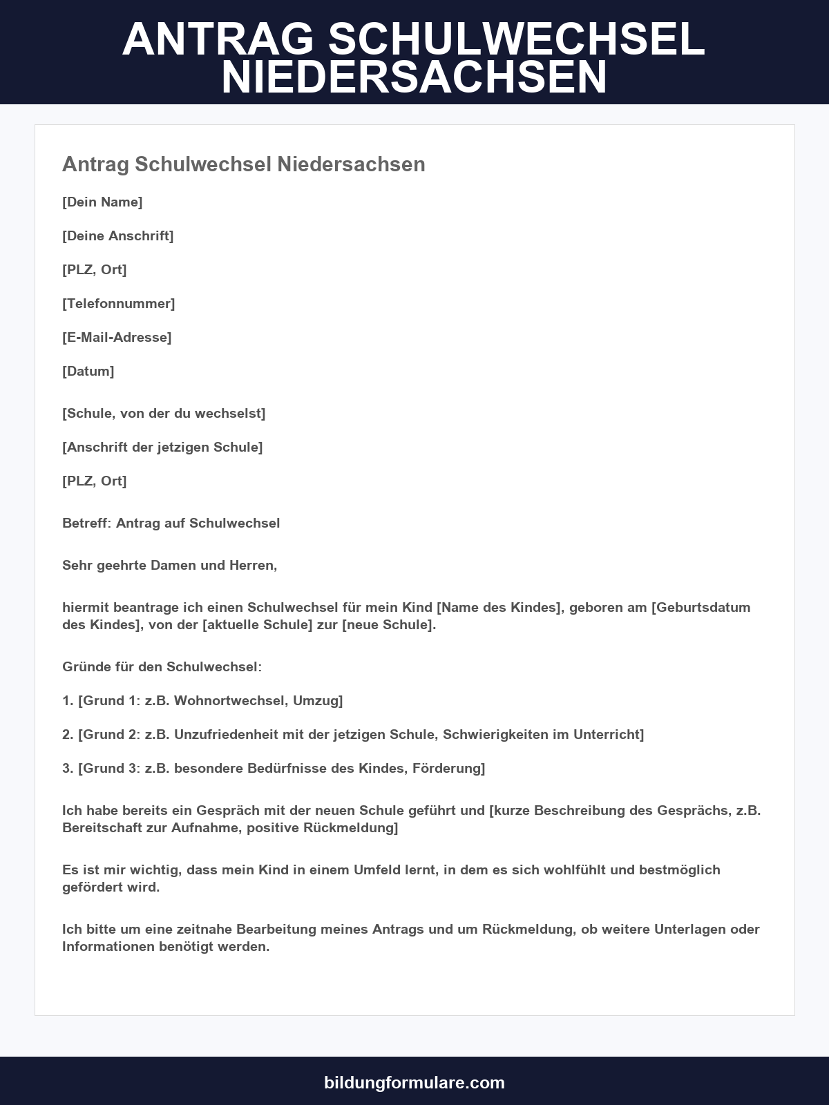 Antrag Schulwechsel Niedersachsen