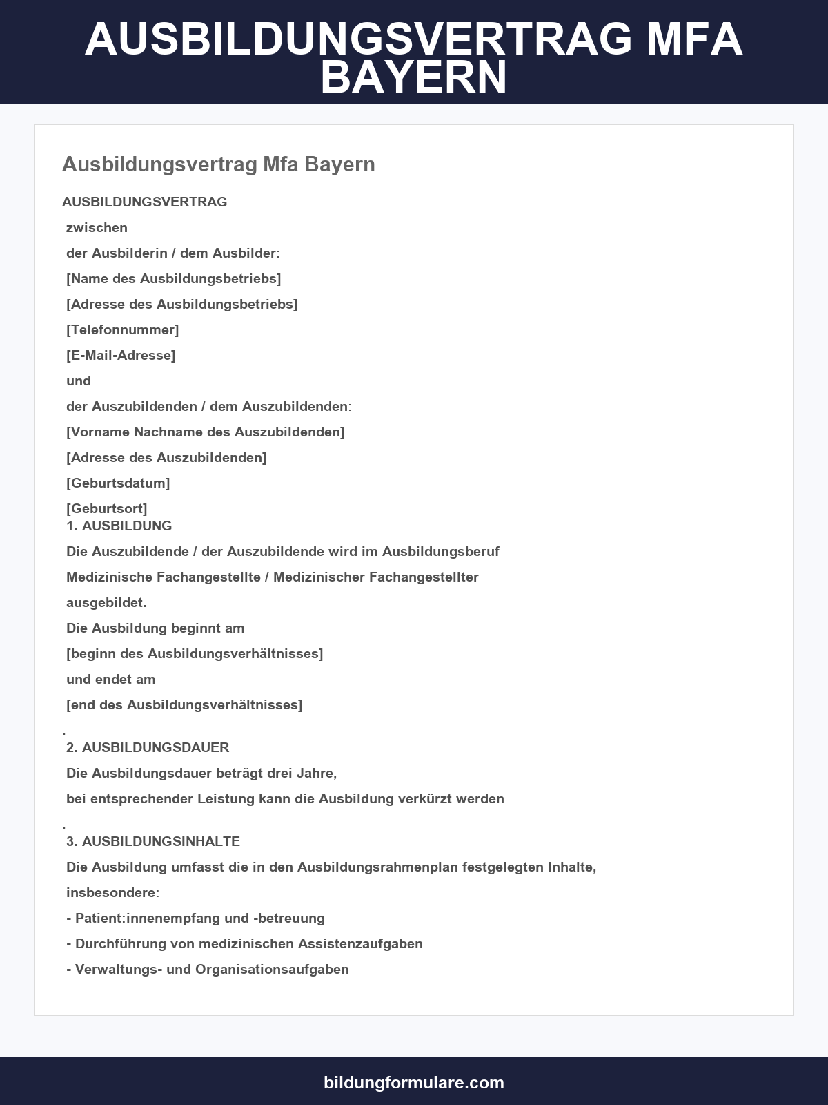 Ausbildungsvertrag Mfa Bayern