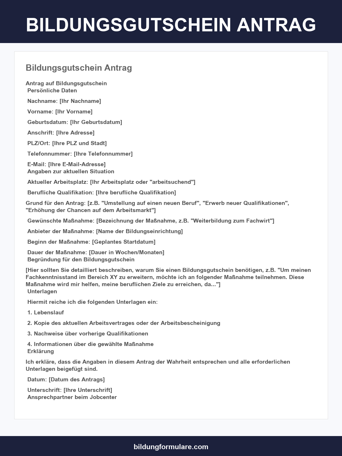 Bildungsgutschein Antrag