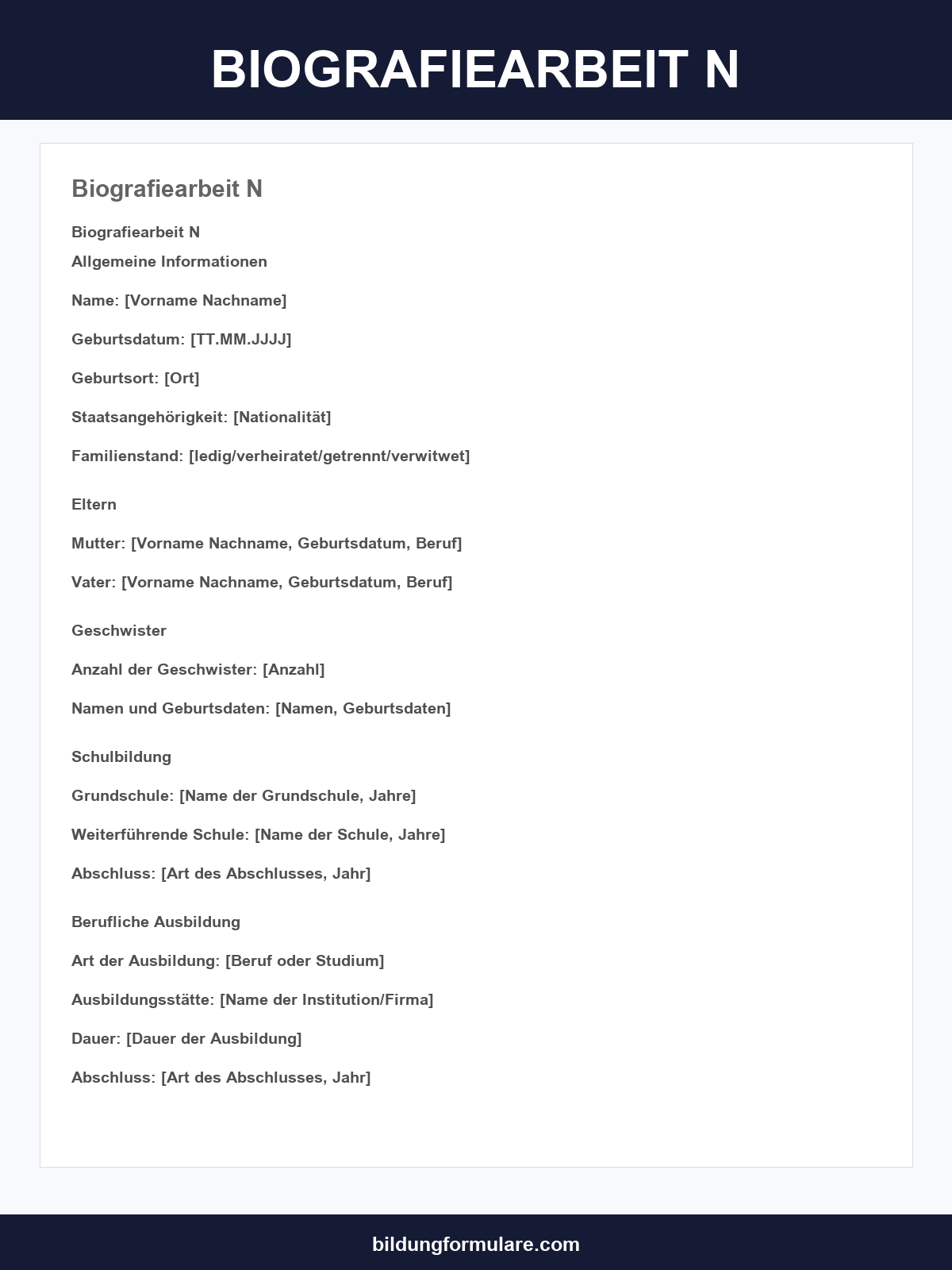 Biografiearbeit Vorlagen
