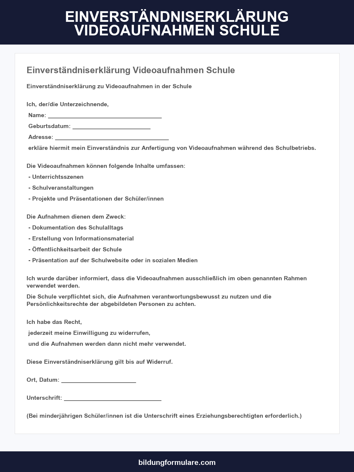 Einverständniserklärung Videoaufnahmen Muster Schule