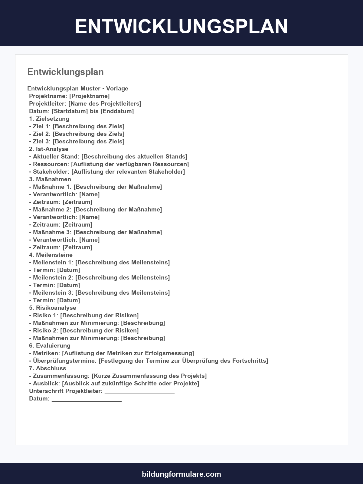Entwicklungsplan Vorlage