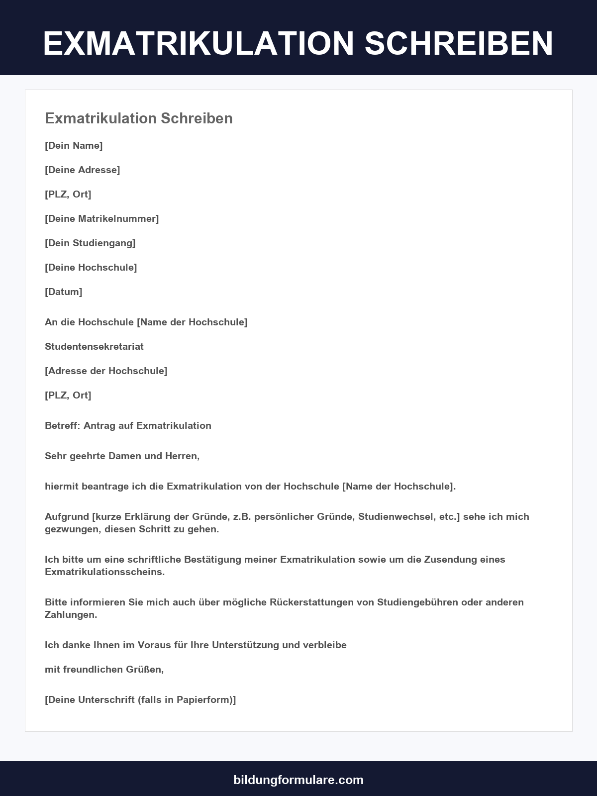 Exmatrikulation Schreiben