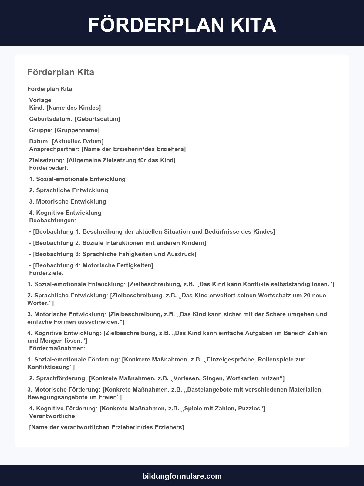 Förderplan Muster Kita