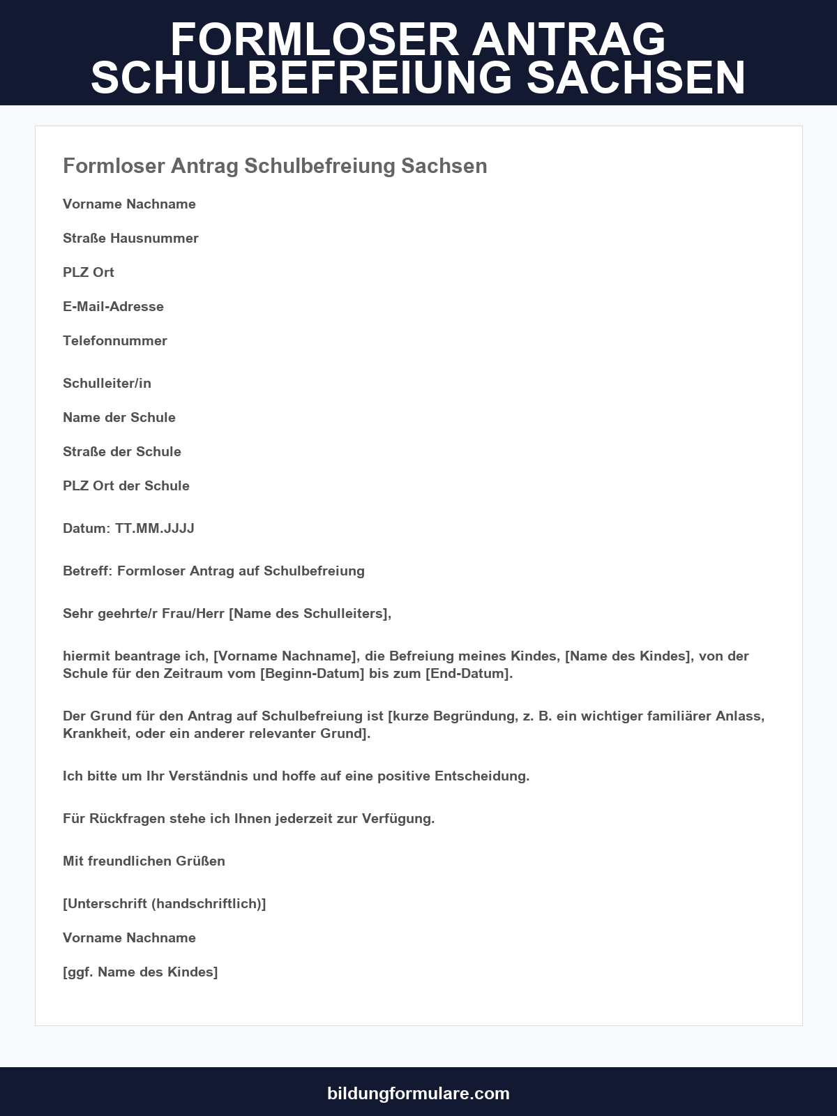 Formloser Antrag Schulbefreiung Sachsen
