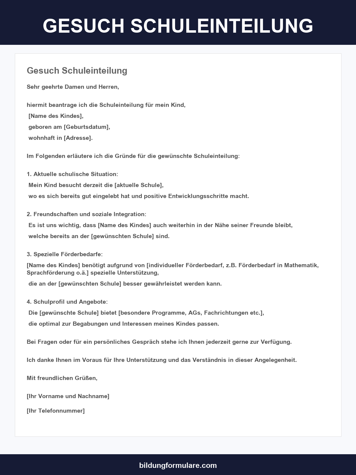 Gesuch Schuleinteilung Muster