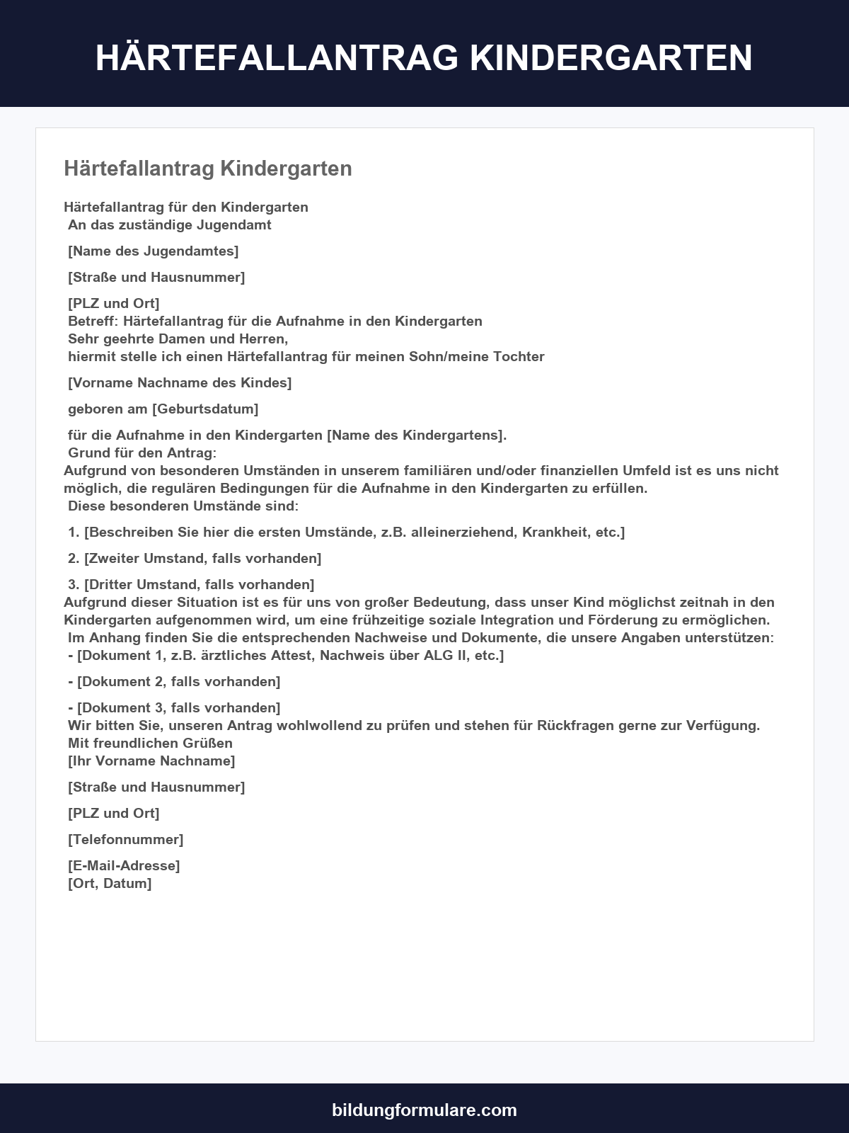 Härtefallantrag Kindergarten Muster