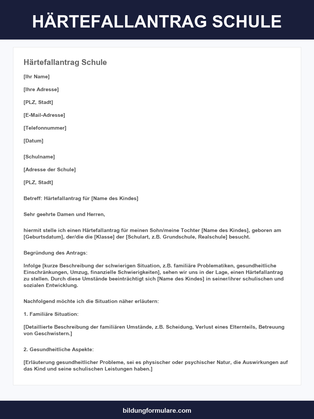 Härtefallantrag Schule Muster