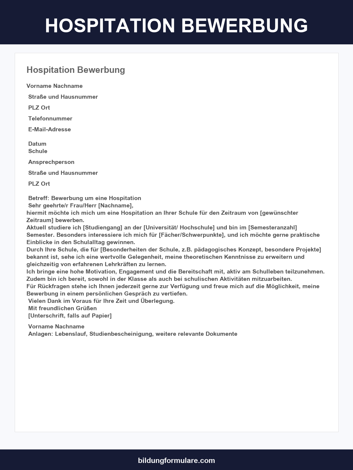 Hospitation Bewerbung Muster