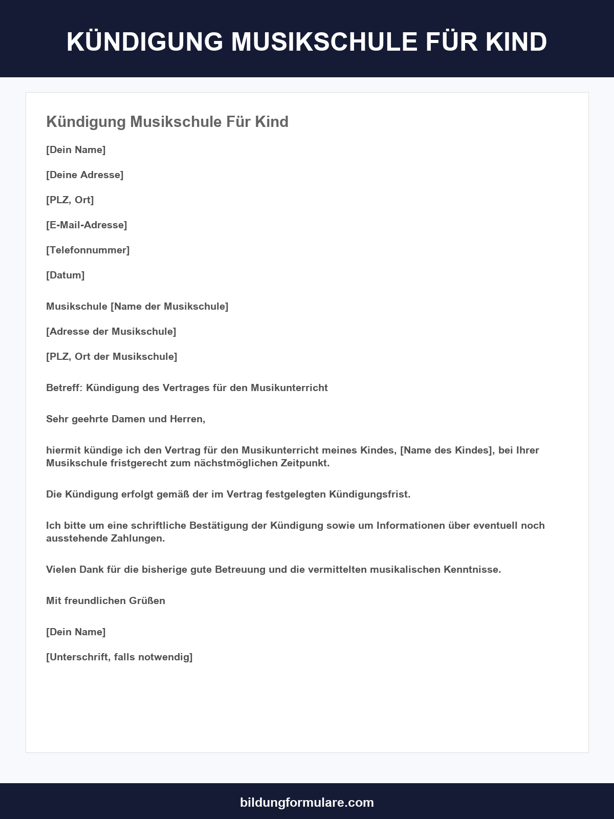 Kündigung Musikschule Für Kind