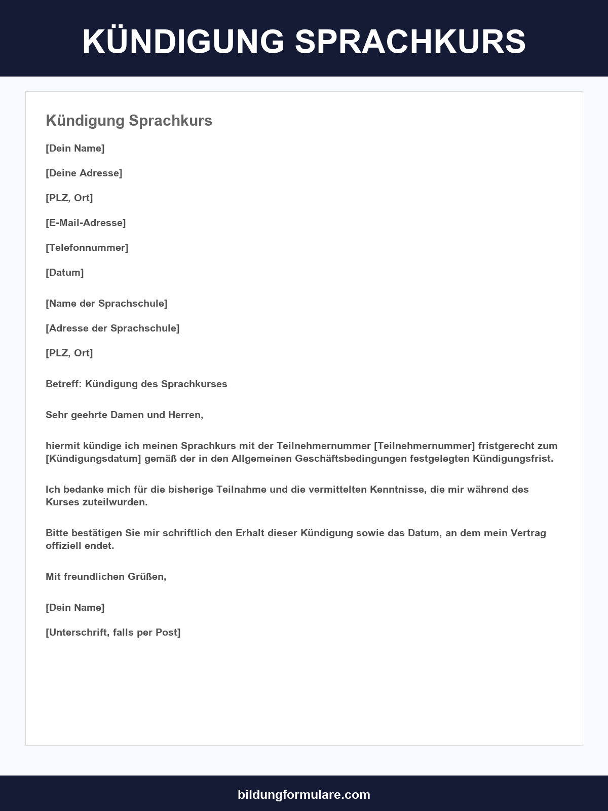 Kündigung Sprachkurs Muster