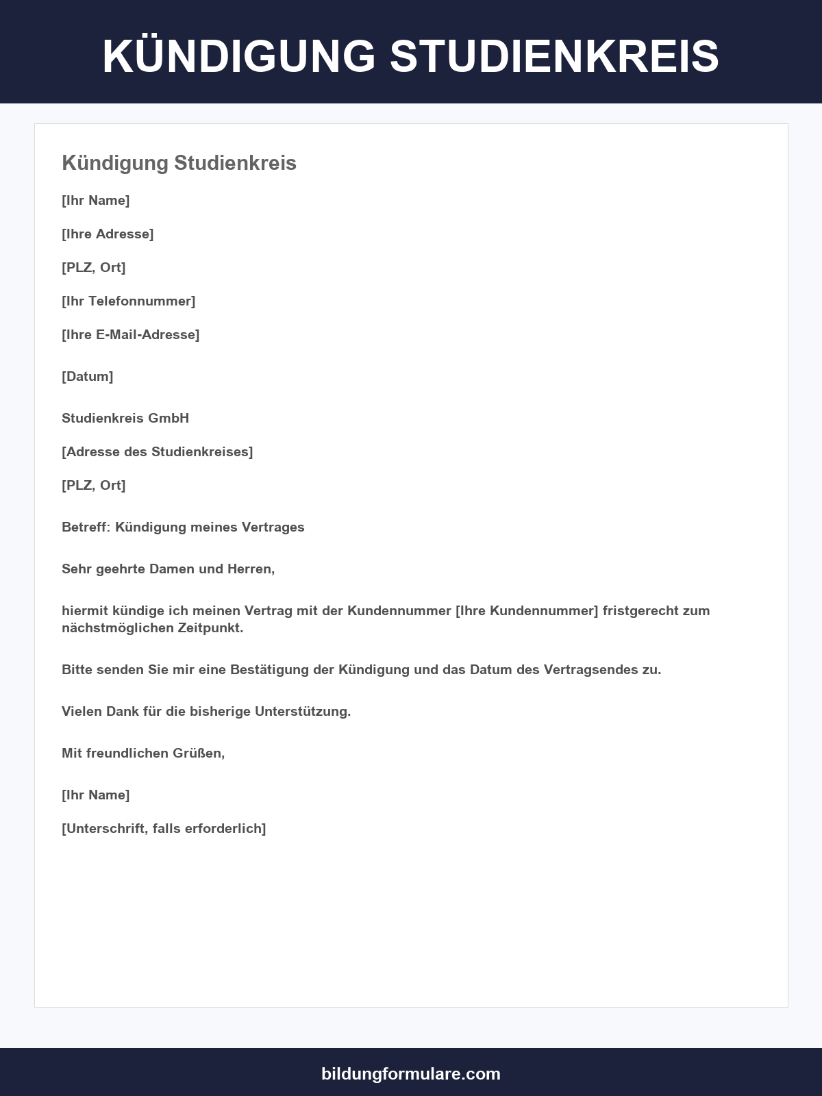 Kündigung Studienkreis Vorlage