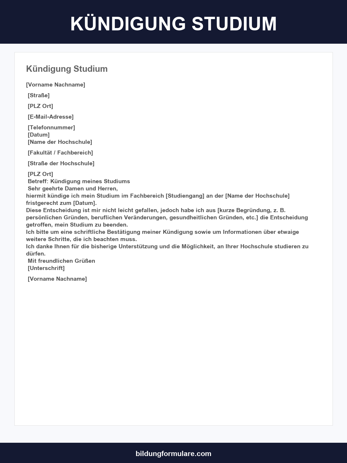 Kündigung Studium Vorlage