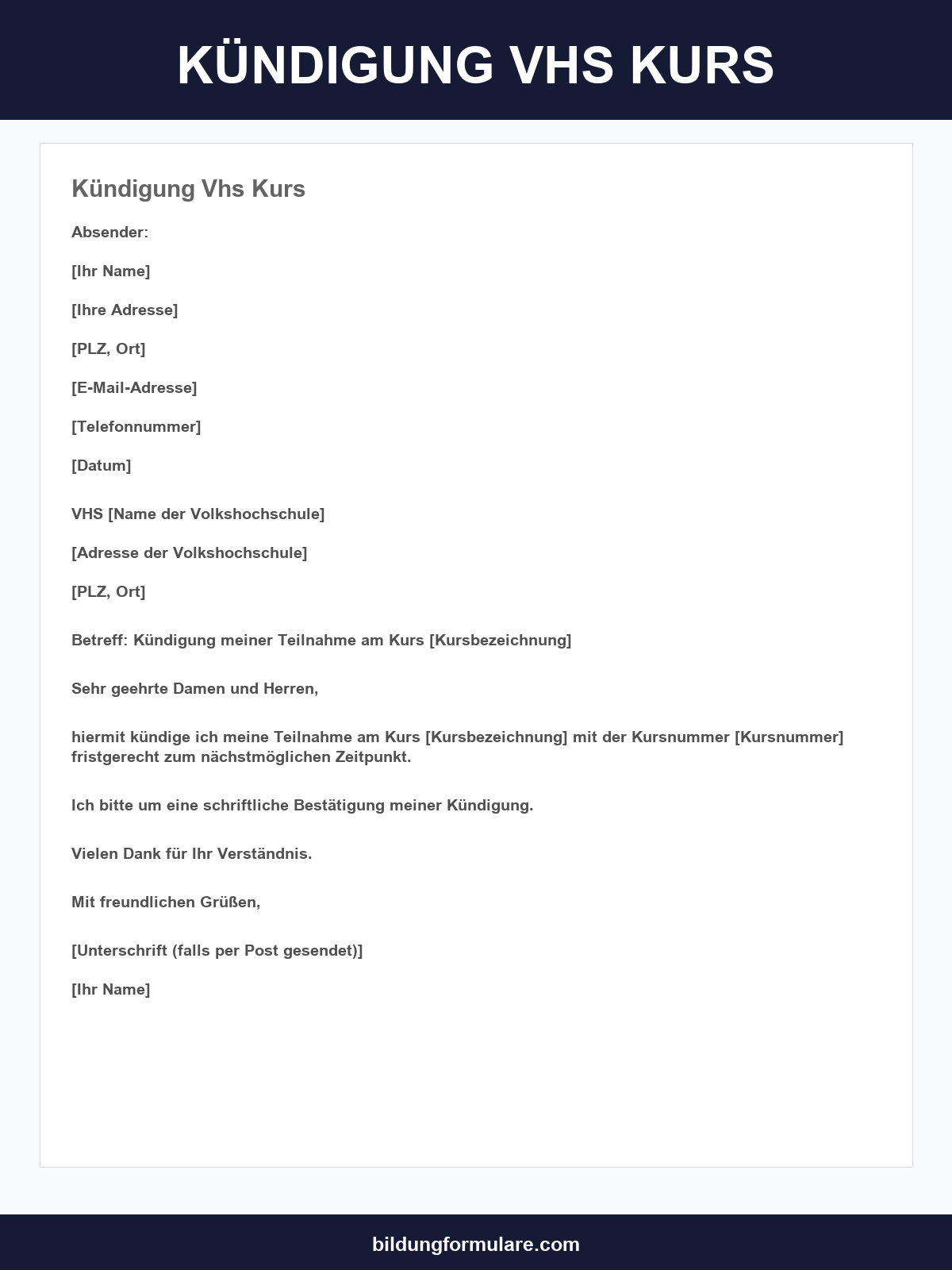 Kündigung Vhs Kurs Muster