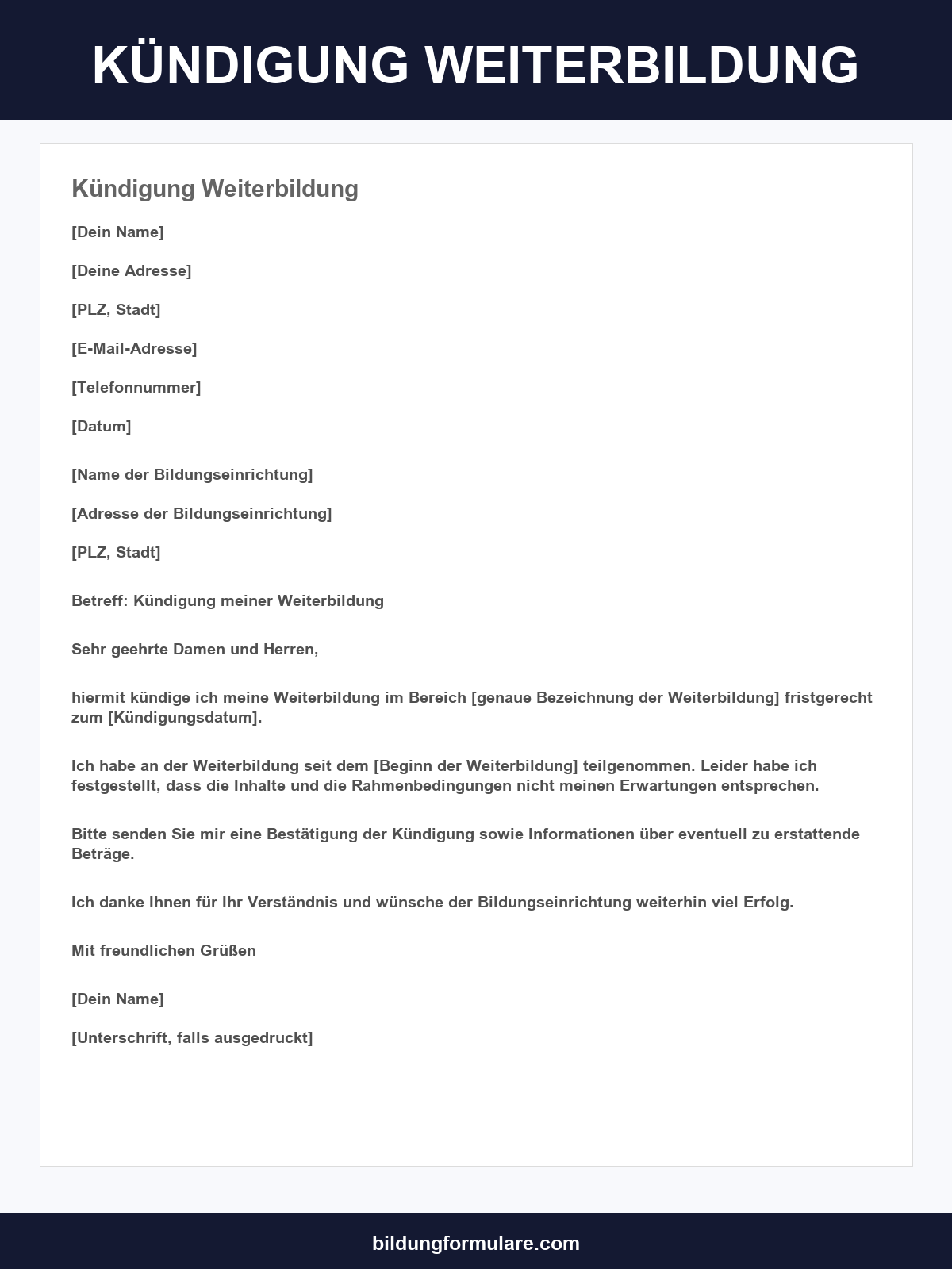 Kündigung Weiterbildung Vorlage