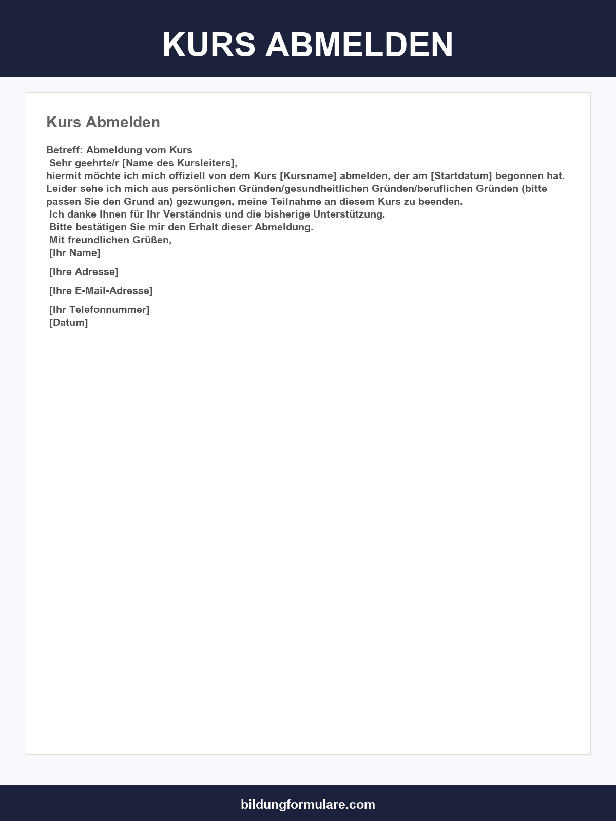 Kurs Abmelden Musterbrief