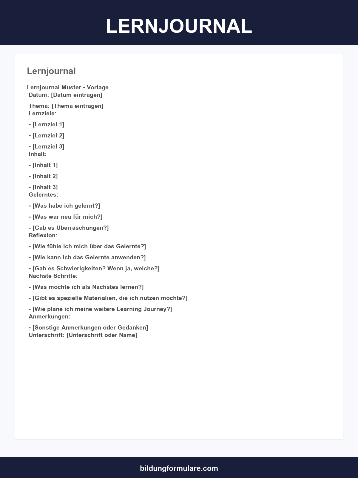 Lernjournal Vorlage
