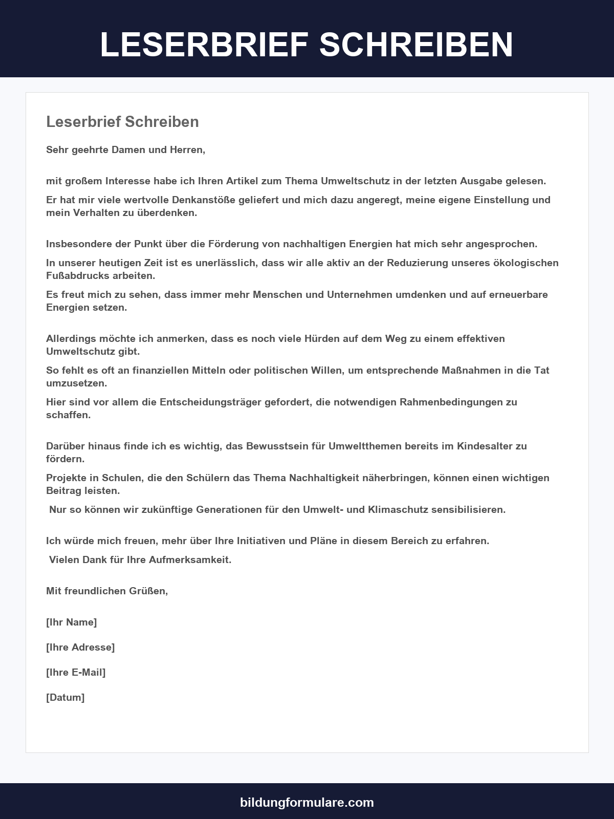 Leserbrief Schreiben Muster