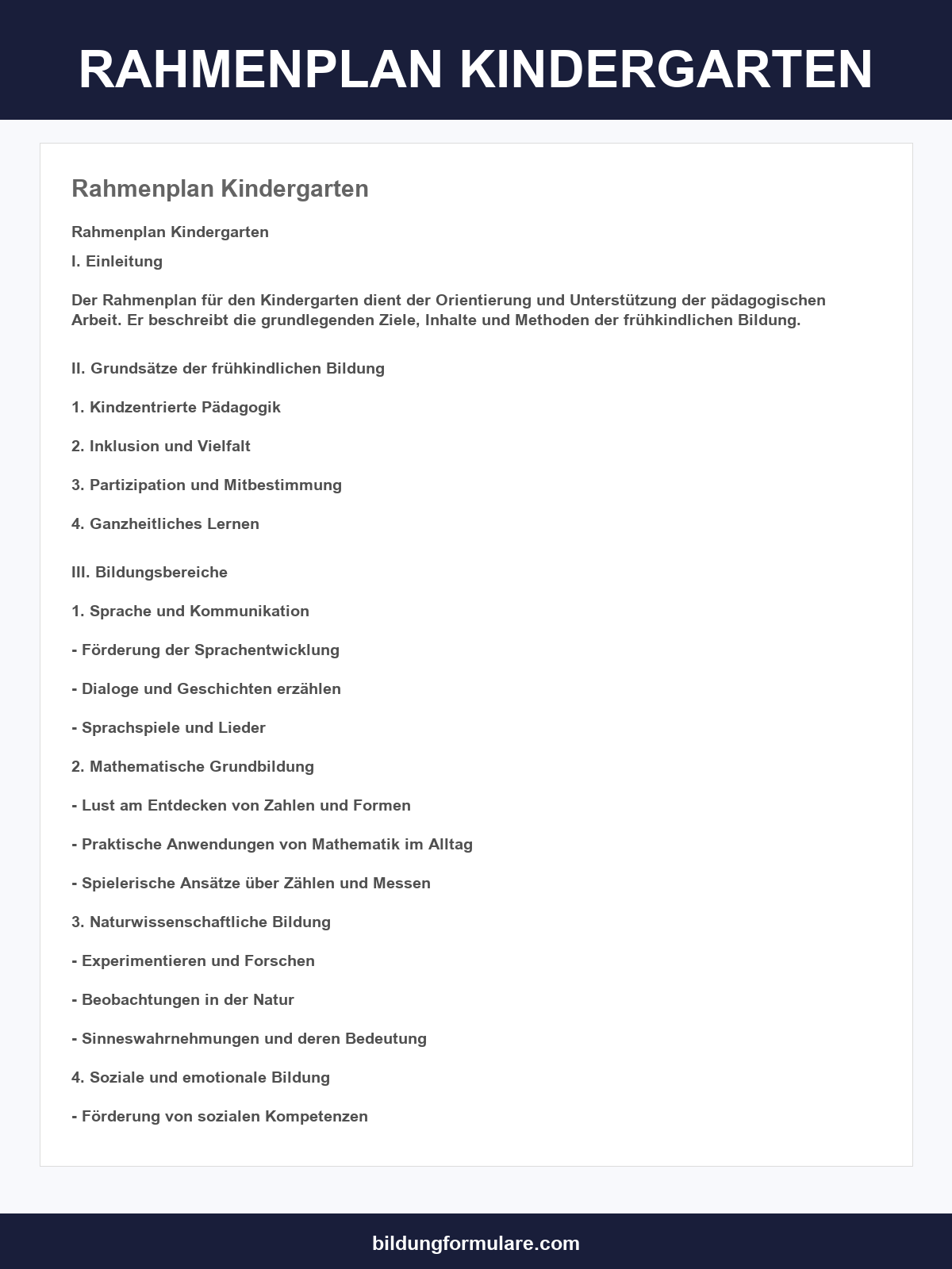 Rahmenplan Kindergarten Vorlage