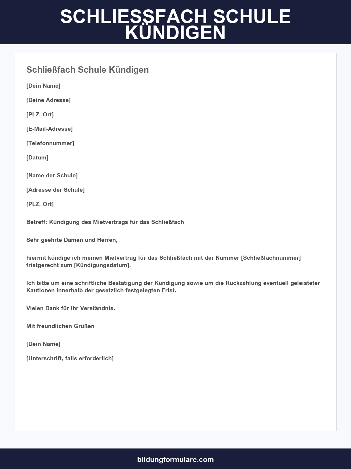 Schließfach Schule Kündigen Muster