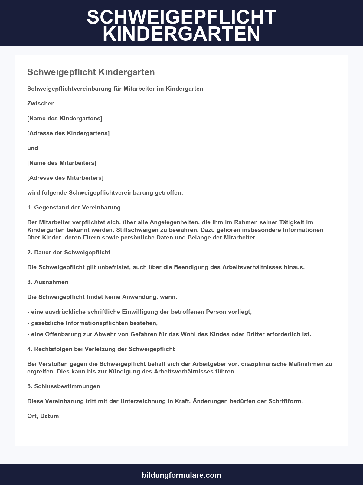 Schweigepflicht Kindergarten Muster